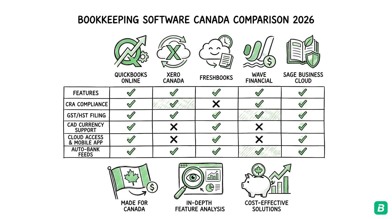 Bookkeeping Software Canada Comparison 2026: Feature-by-Feature Grid