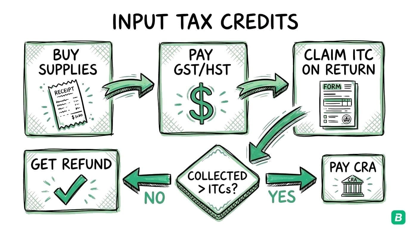 Input Tax Credits flow showing how to recover GST/HST paid on business purchases