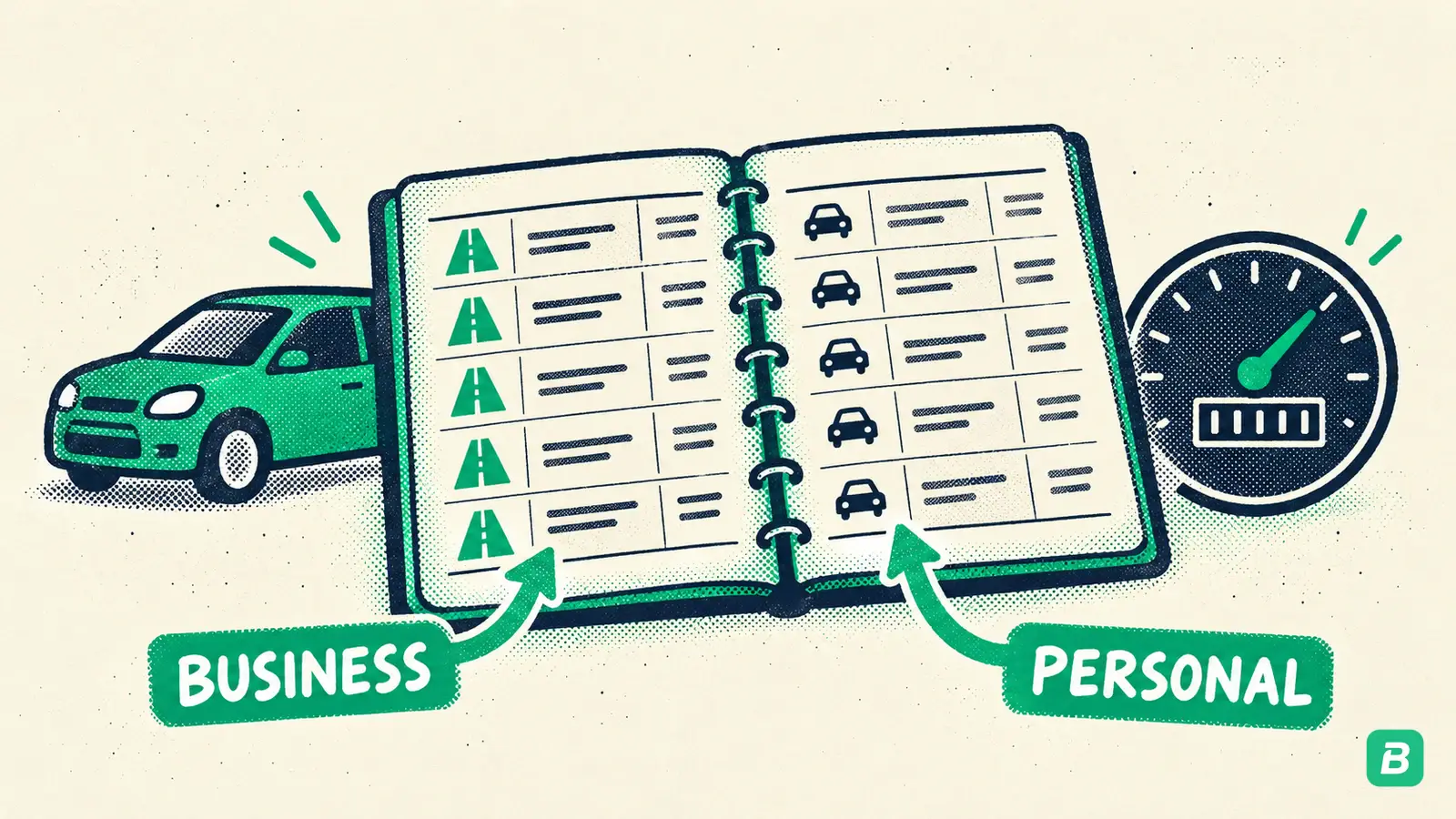 A mileage logbook separating business trips from personal trips
