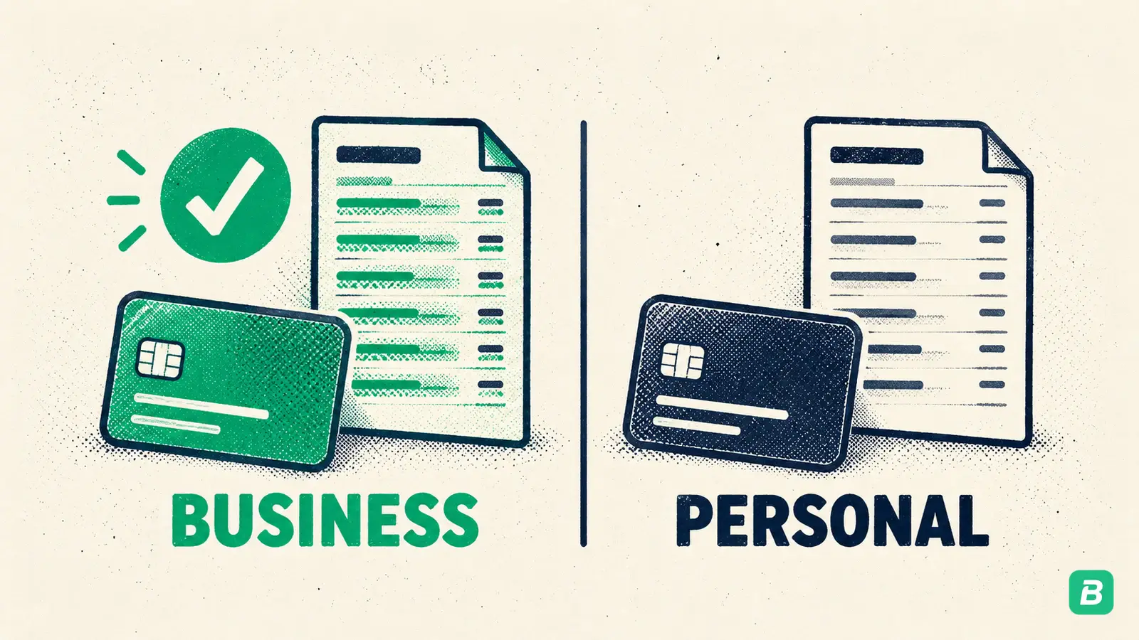 Two separate bank accounts, one holding only business transactions highlighted in green