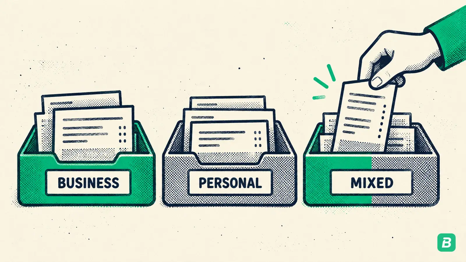 Three trays for business, personal and mixed-use transactions