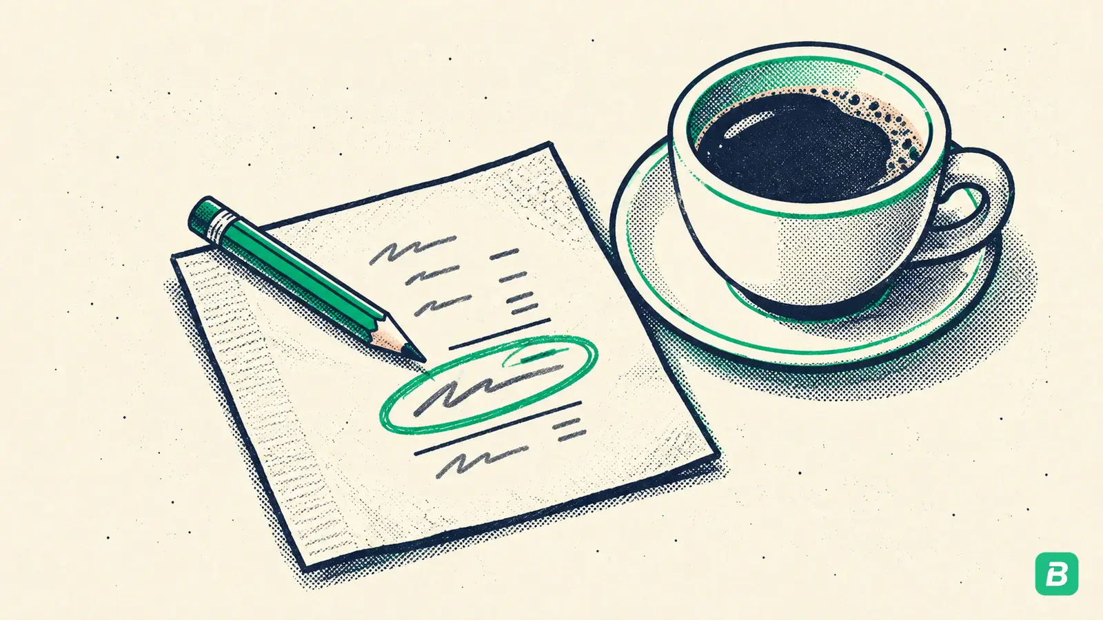 A napkin with a circled pencil calculation next to a coffee cup