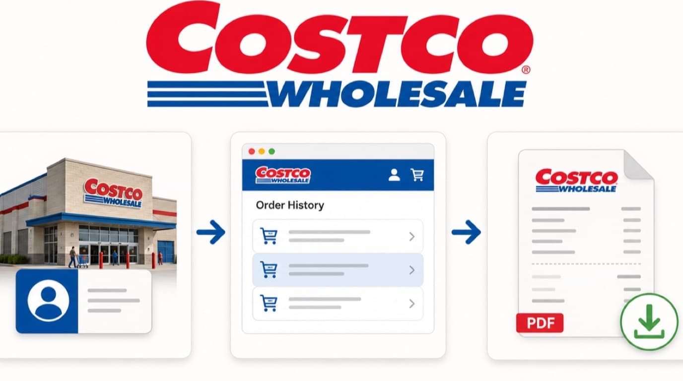 Sketch diagram showing Costco warehouse and online receipt retrieval paths, plus the membership counter path for an older receipt