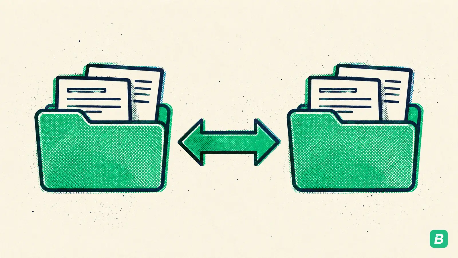 Two identical folders linked by a double arrow