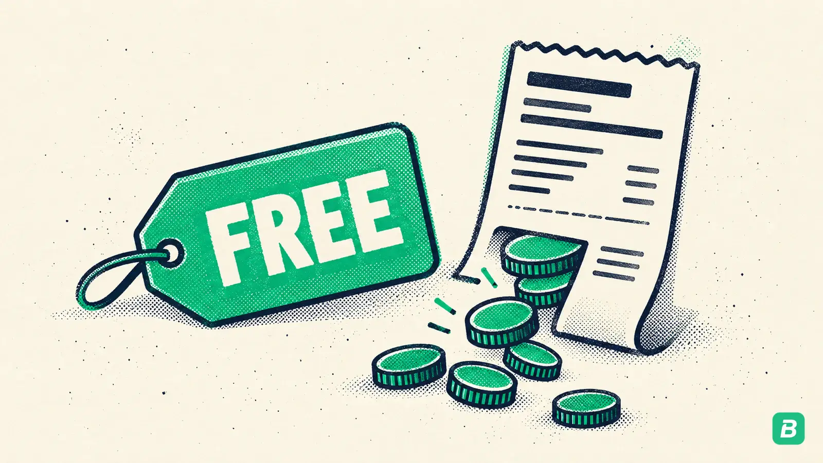 A free tag beside an invoice leaking processing fee coins