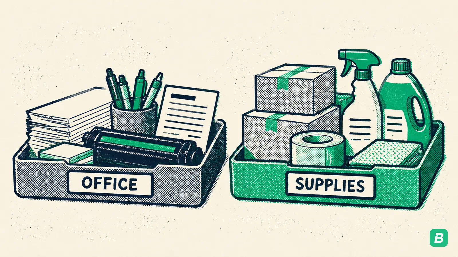 Two trays: office consumables versus supplies used to deliver the work