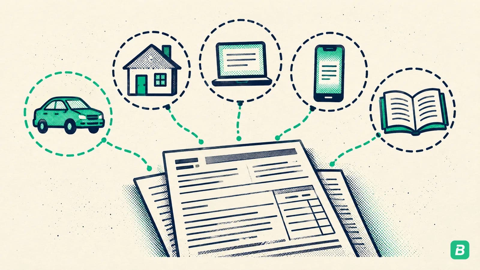 Dashed outlines of commonly missed deductions above a tax form