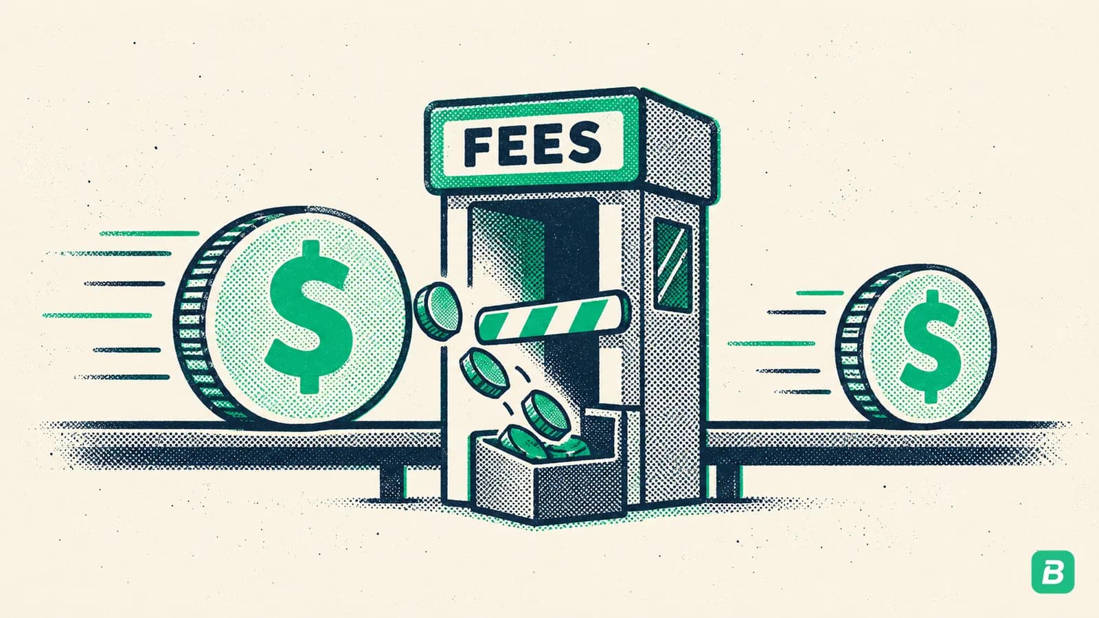 A sale passing through a fee gate that skims off chips