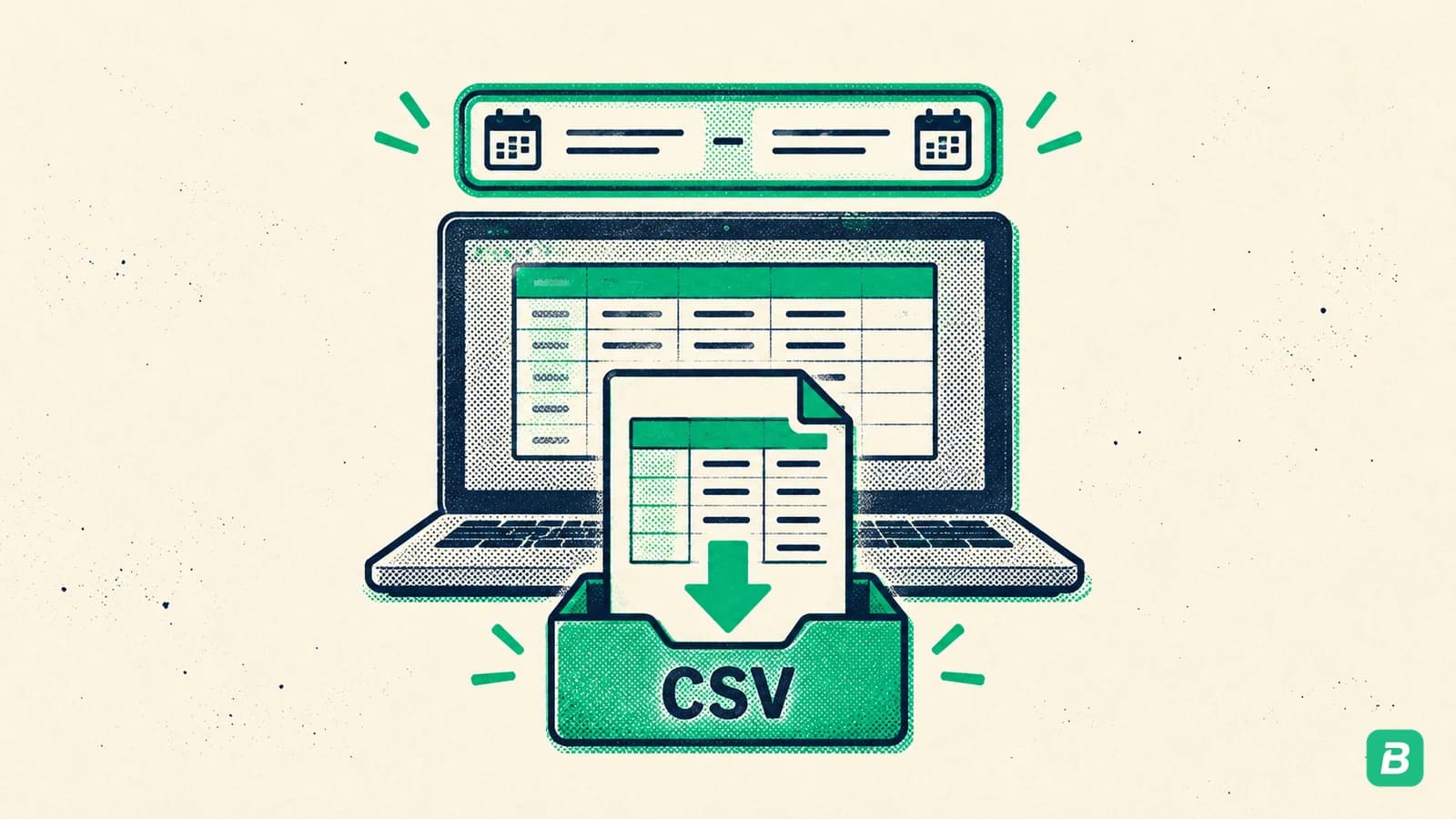 A spreadsheet report downloading for a chosen date range