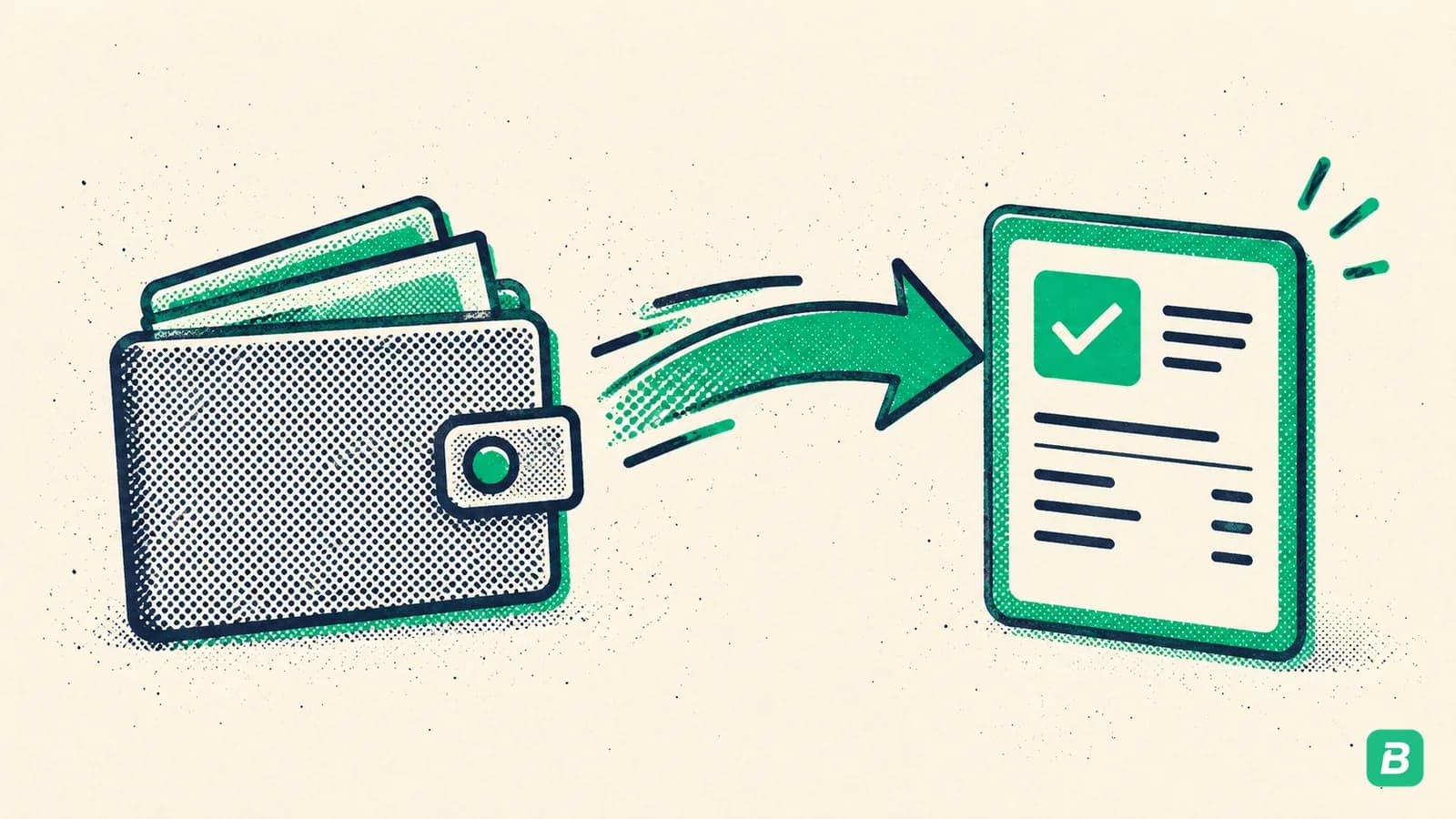 A payment arrow landing on a transaction detail card