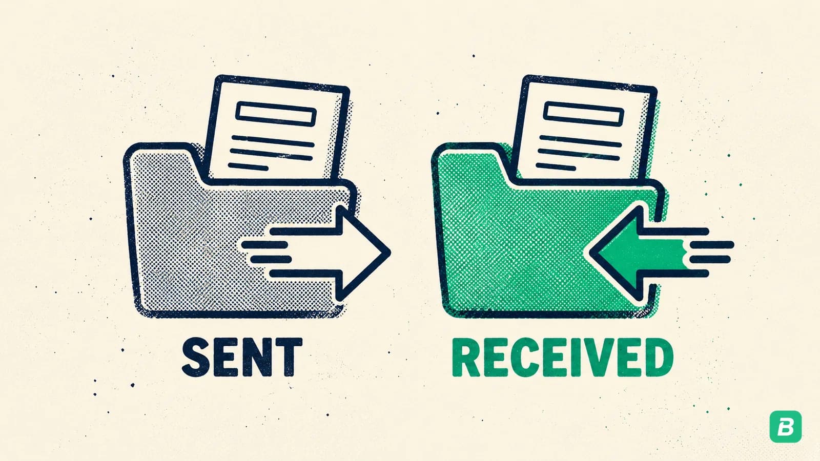 Two folder tabs for sent and received invoices