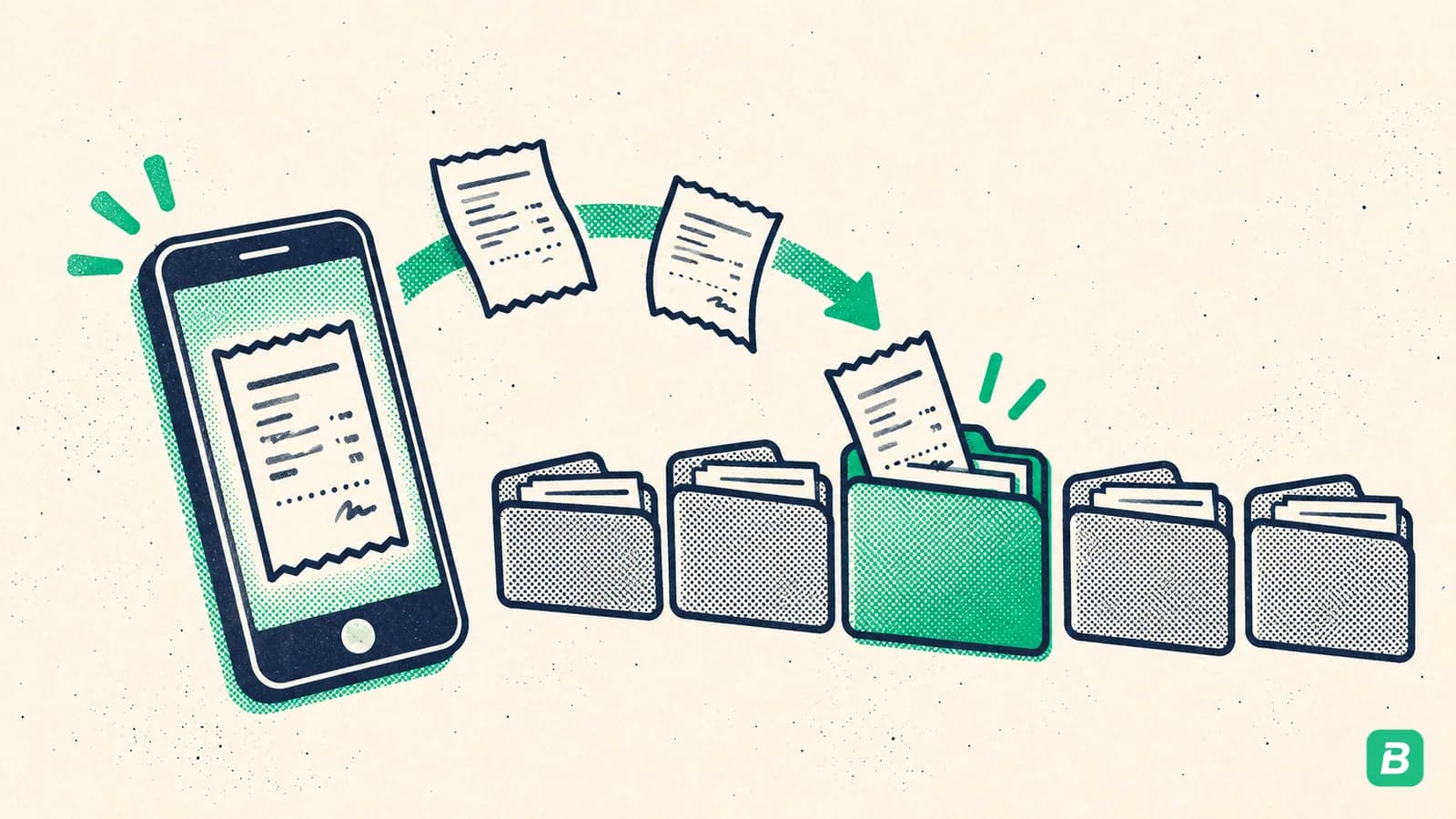 A phone filing receipt photos into month folders