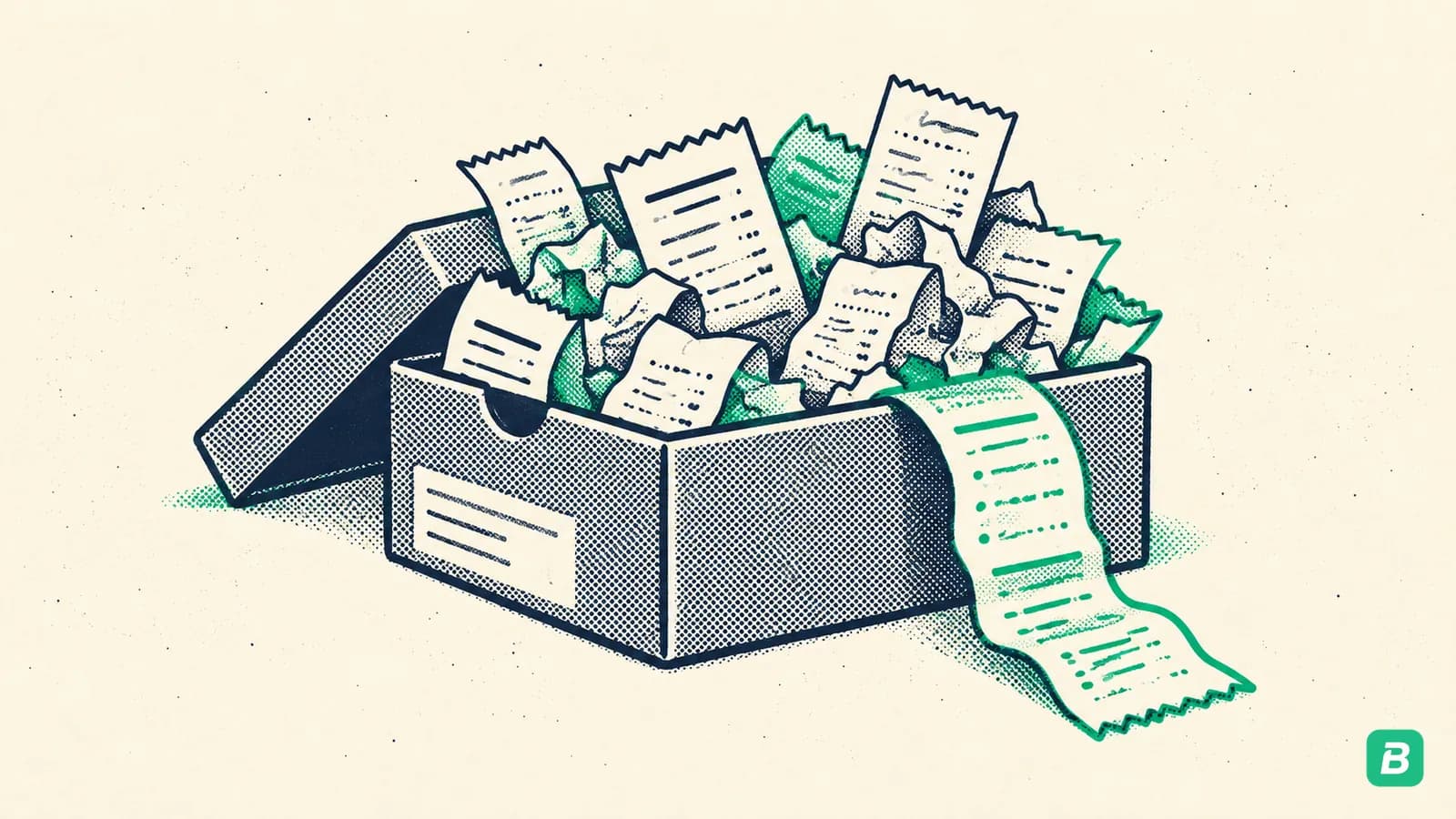 A shoebox overflowing with faded receipts