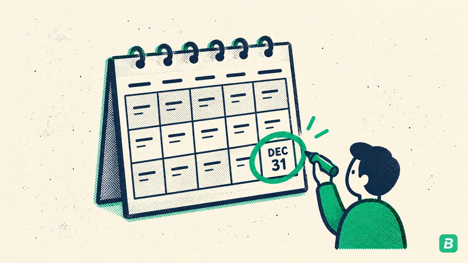 A calendar with December 31 circled