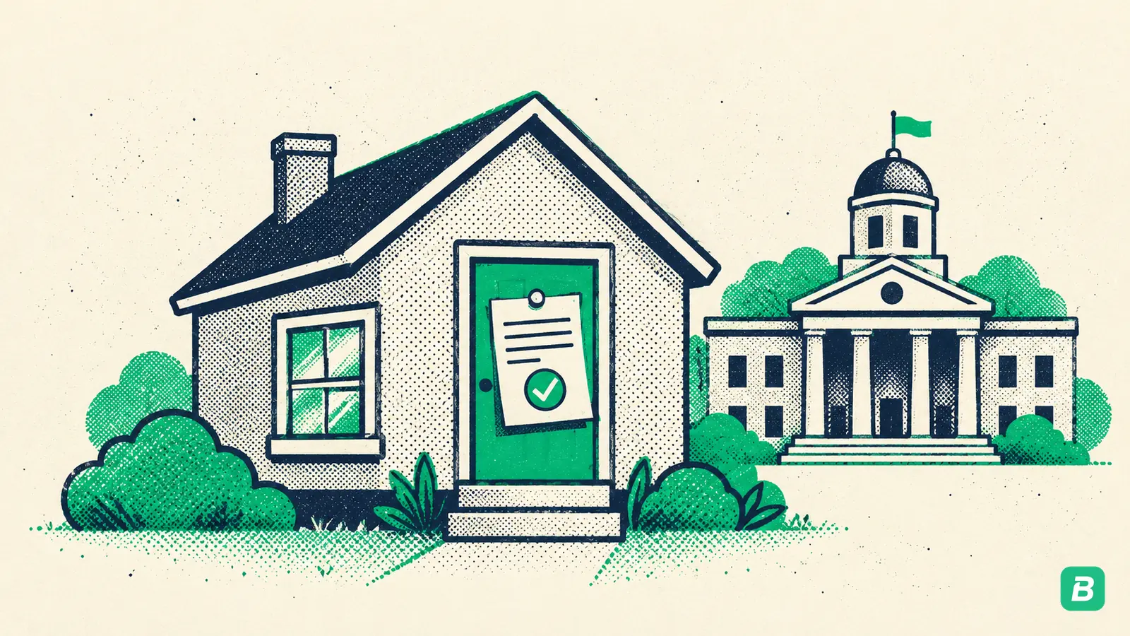 A house with a permit pinned to the door