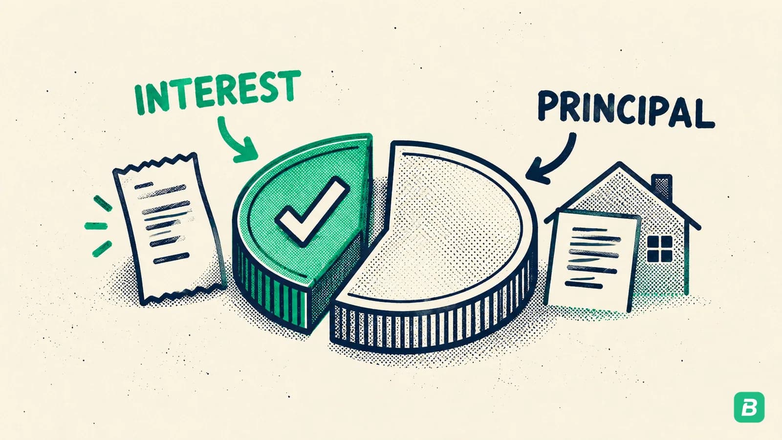A mortgage payment split into interest and principal