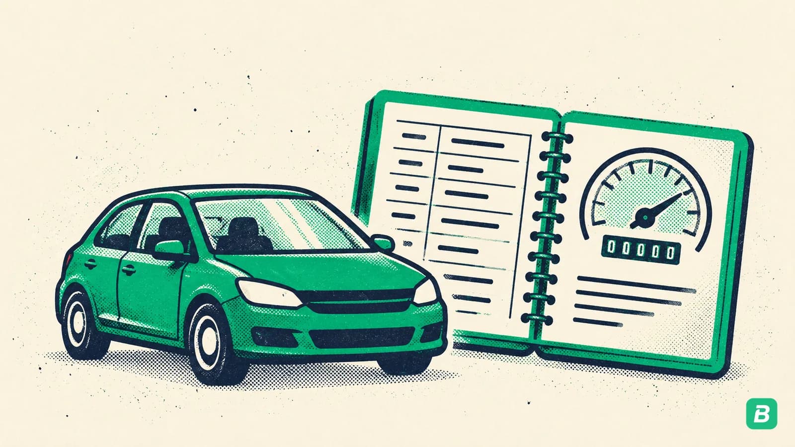 A car beside a dated mileage logbook