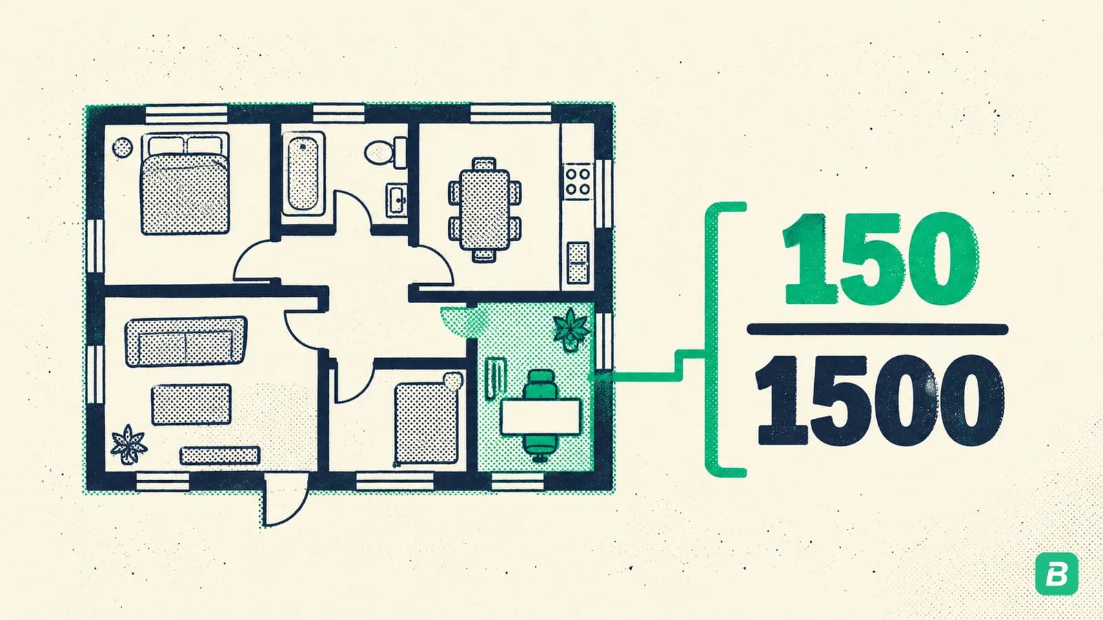 A floor plan with the office room shaded