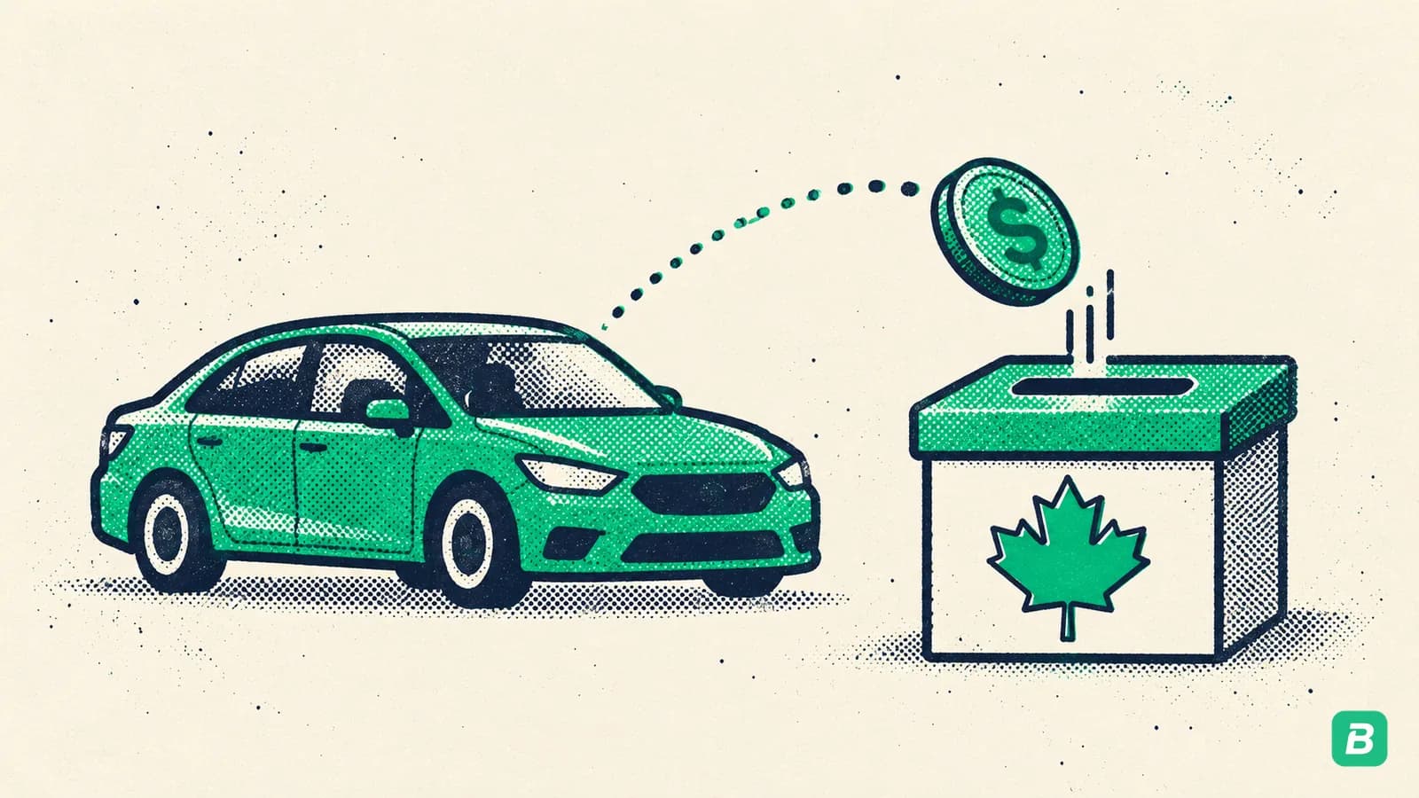 A car with a coin from its first fare dropping straight into a tax box