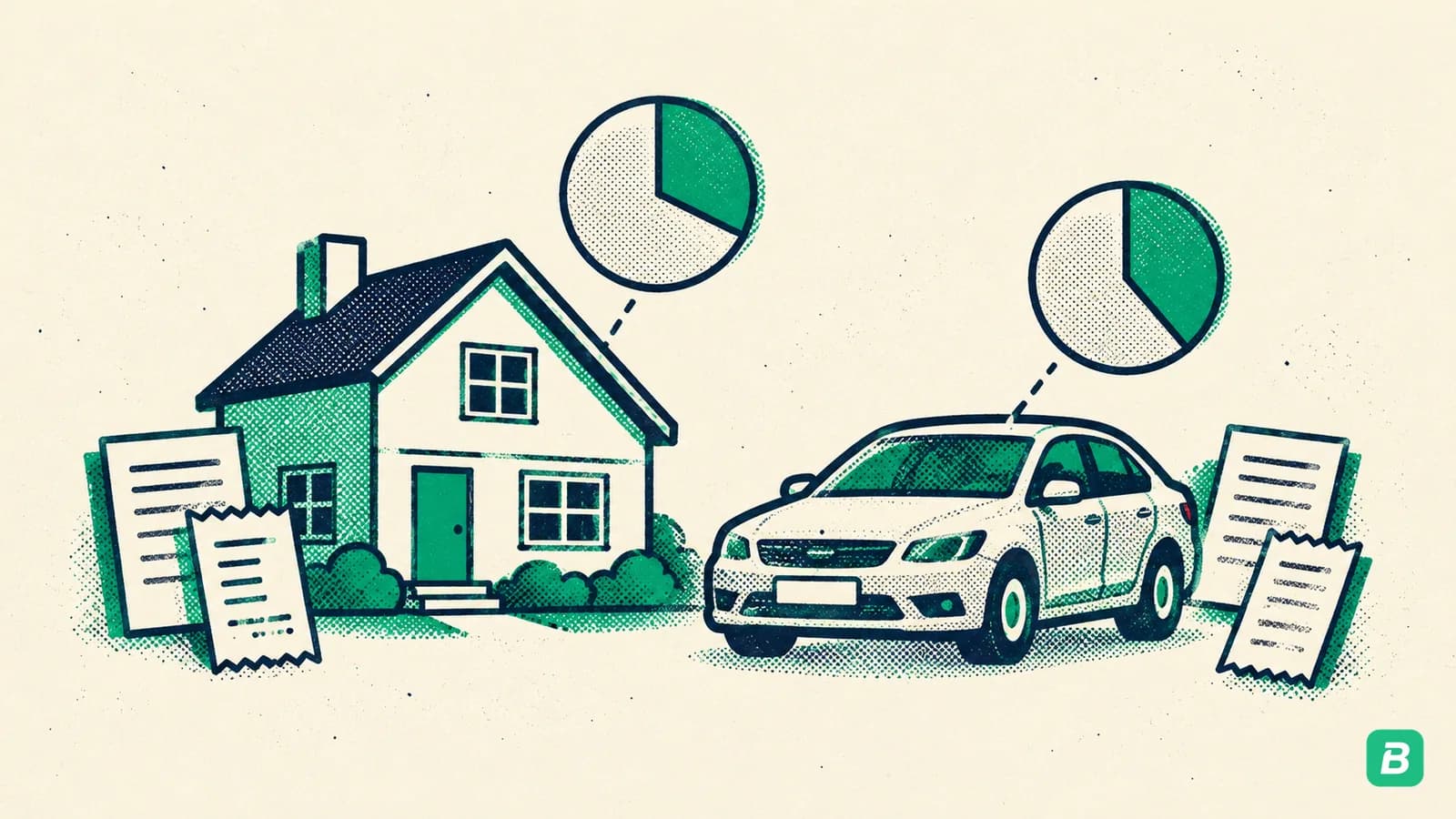 A house and a car with business-use pie dials