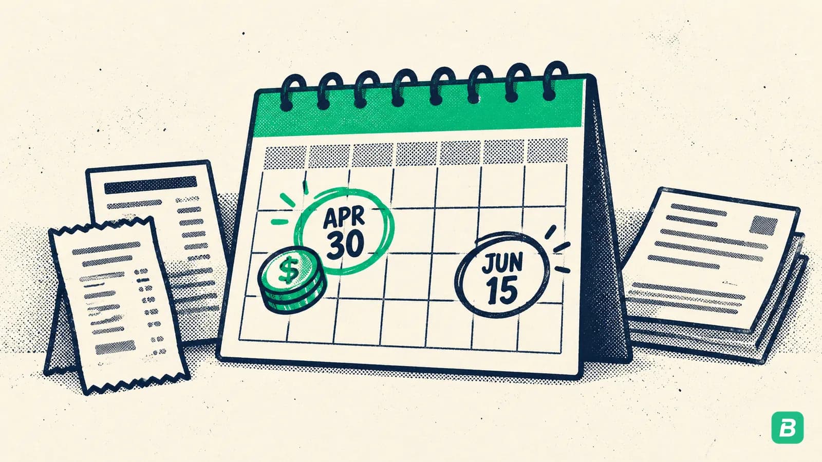A calendar with the payment and filing dates circled