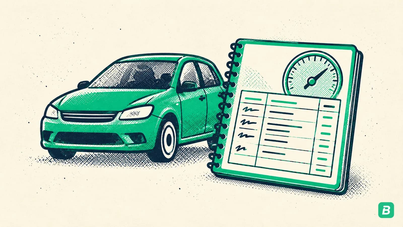A car beside a dated mileage logbook